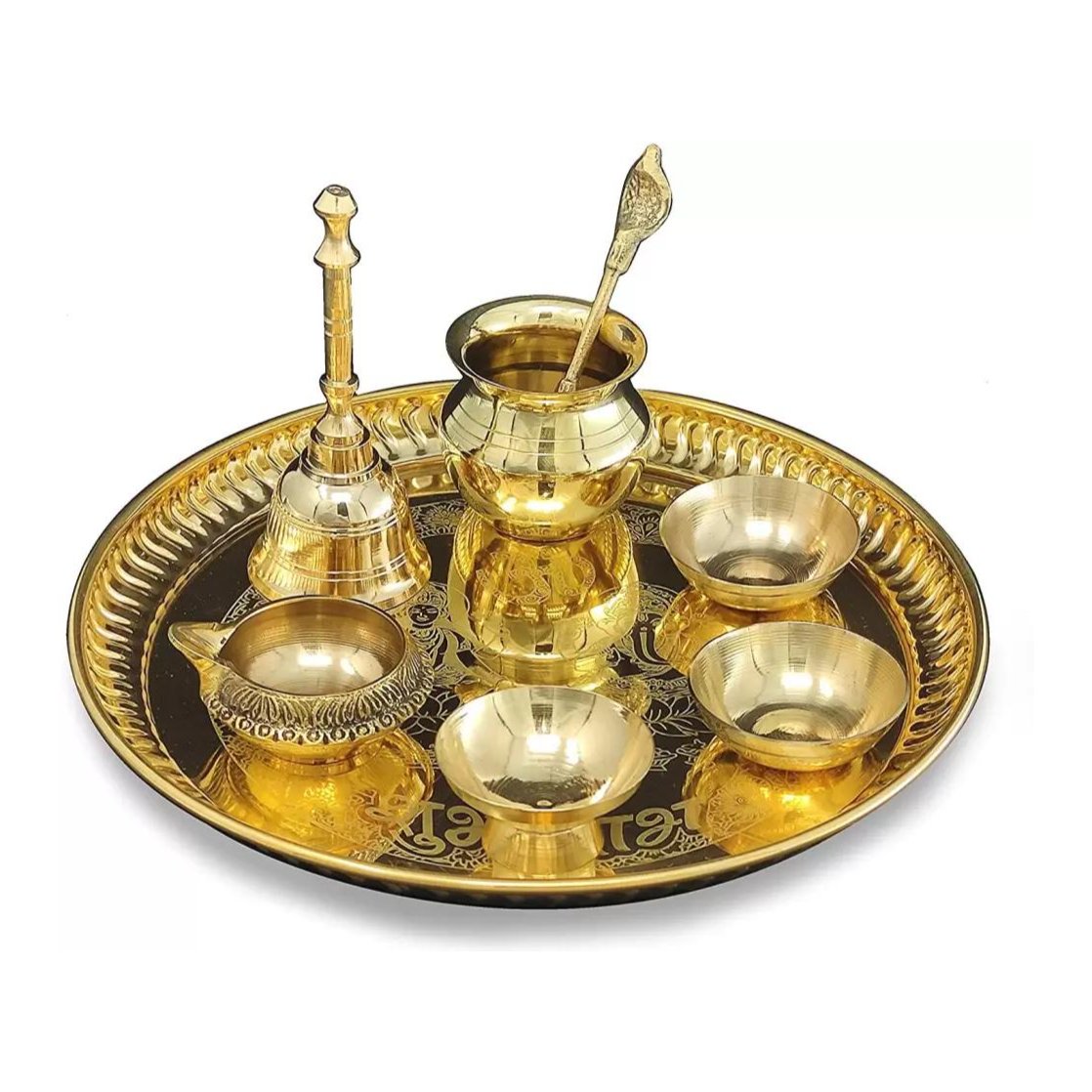 Brass Diya & Pooja Thali Set