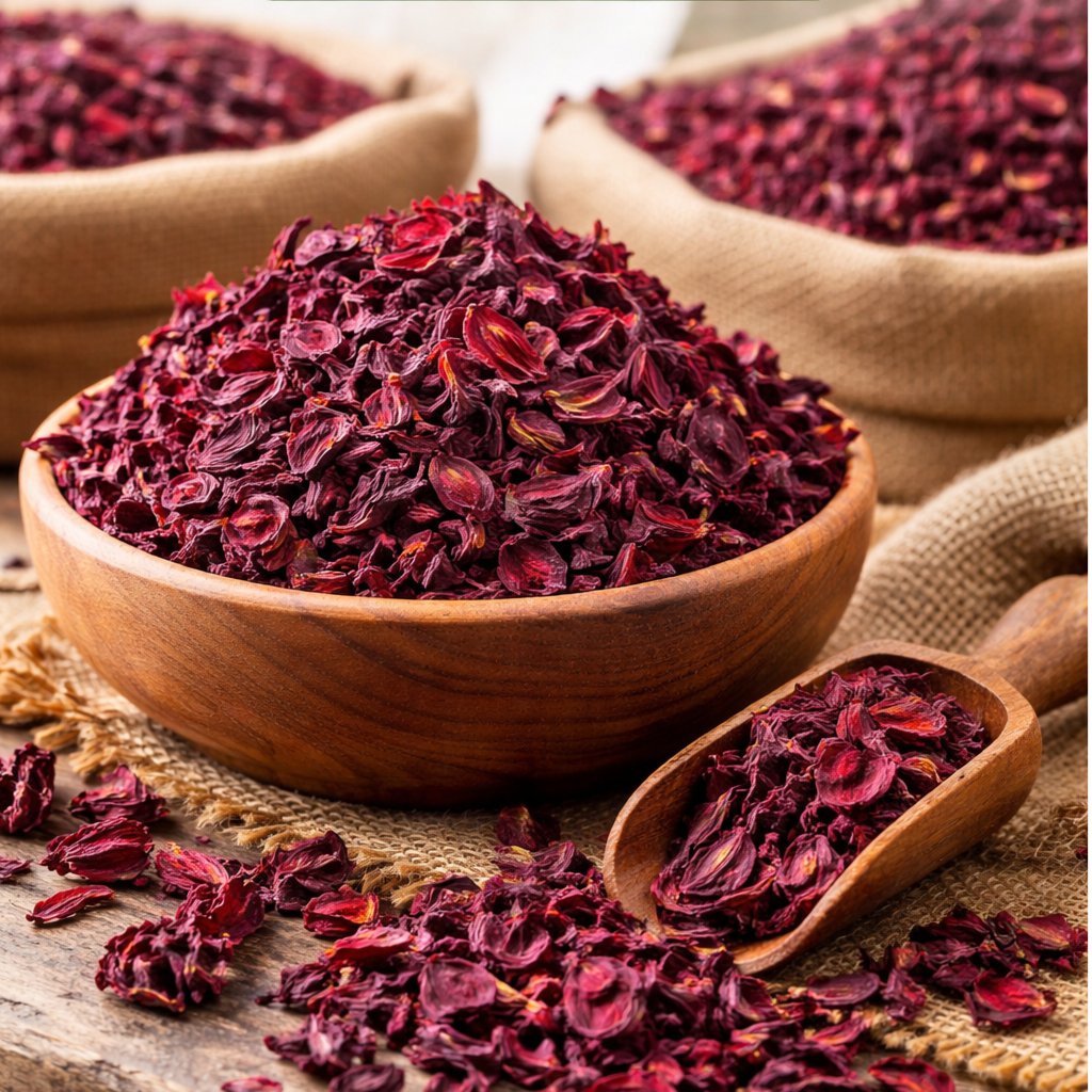 Premium Dried Hibiscus Flowers (Cut/Whole) – Bulk Export Quality 1