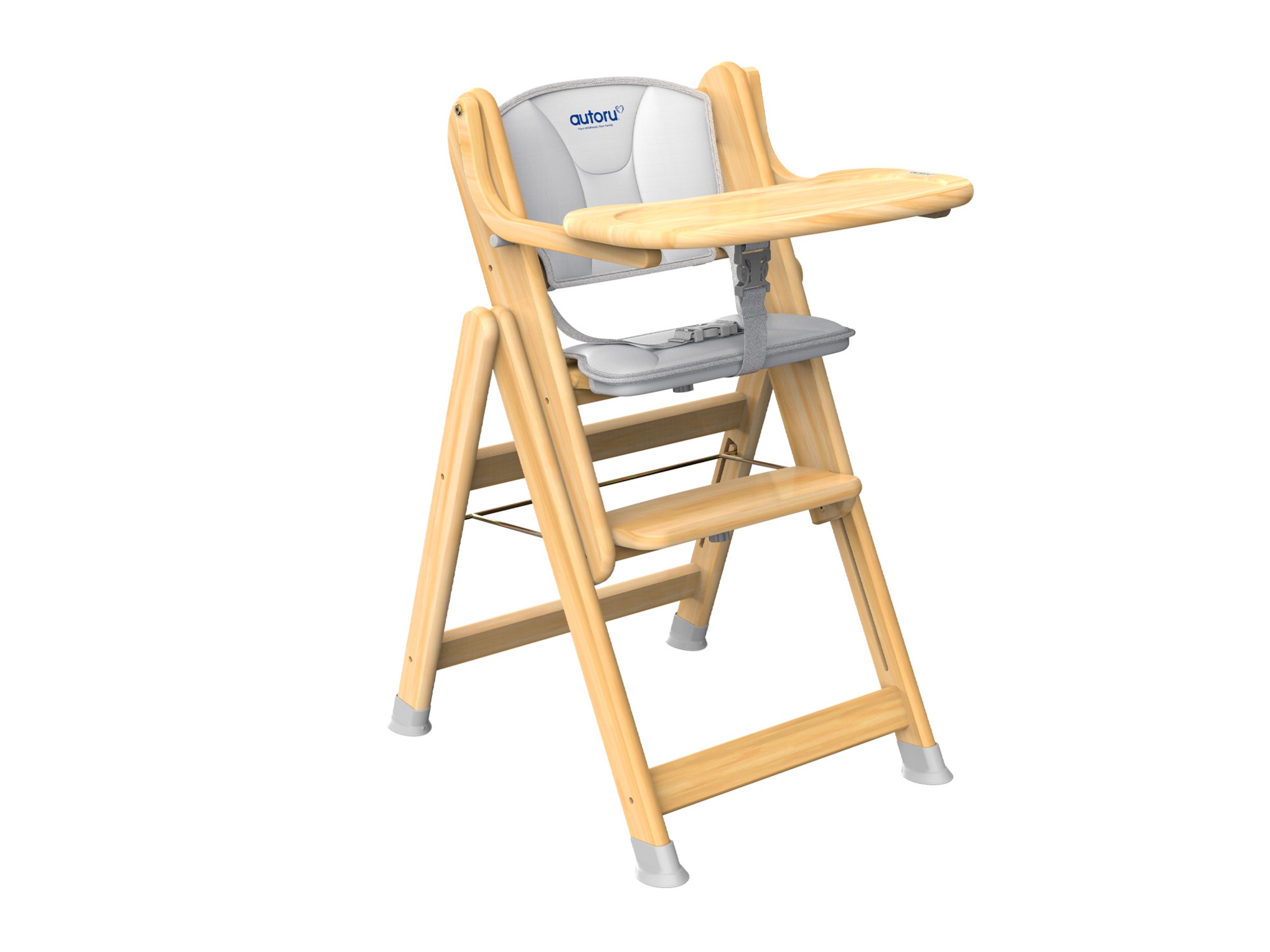 Wooden Infant High Chair H1 with Soft Grey Cushion | Foldable | 3 Adjustable Height Levels (6 to 60 Months) 1