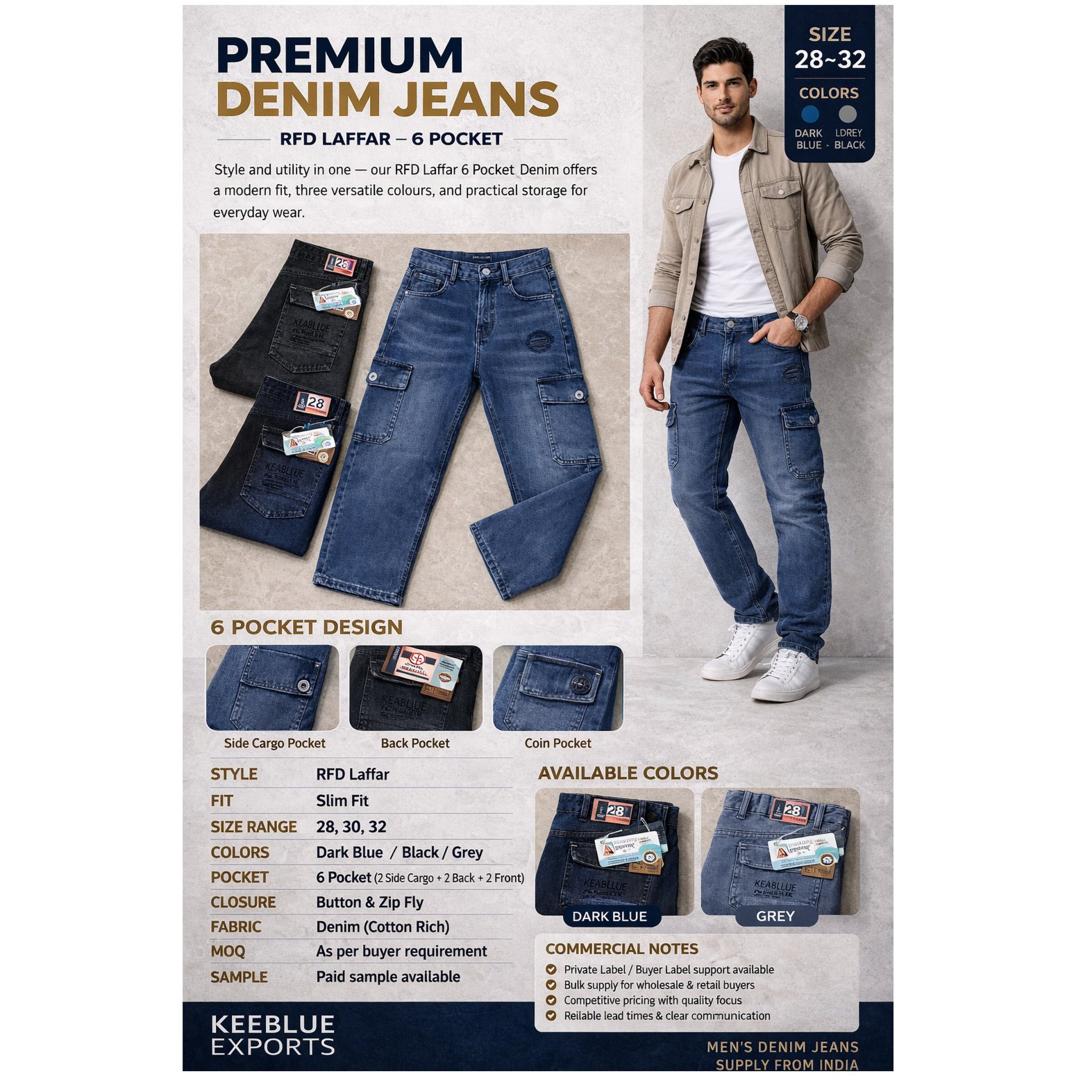 Men’s RFD Laffar 6 Pocket Cargo Denim Jeans