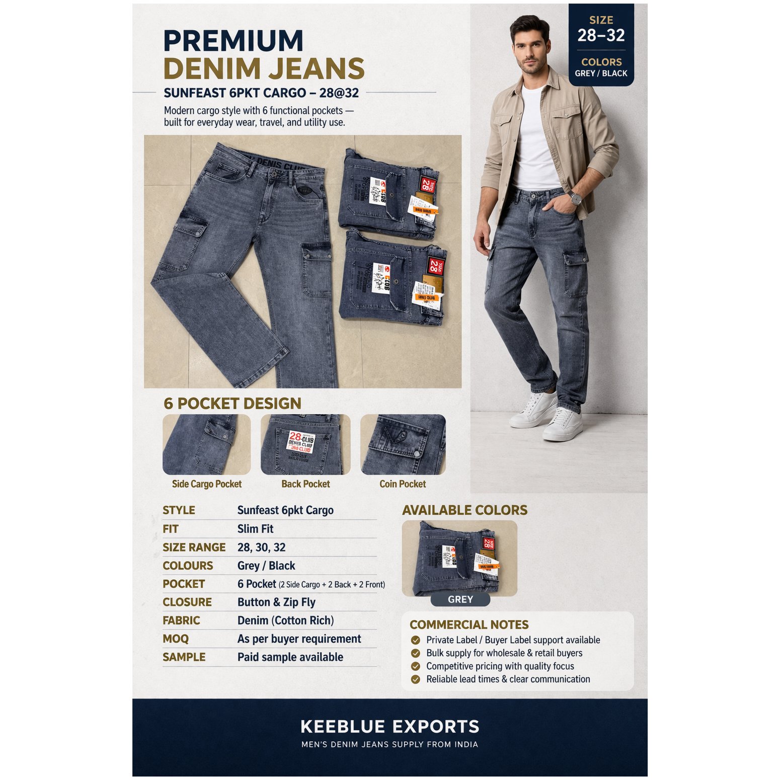 Men’s RFD Laffar 6 Pocket Cargo Denim Jeans 2