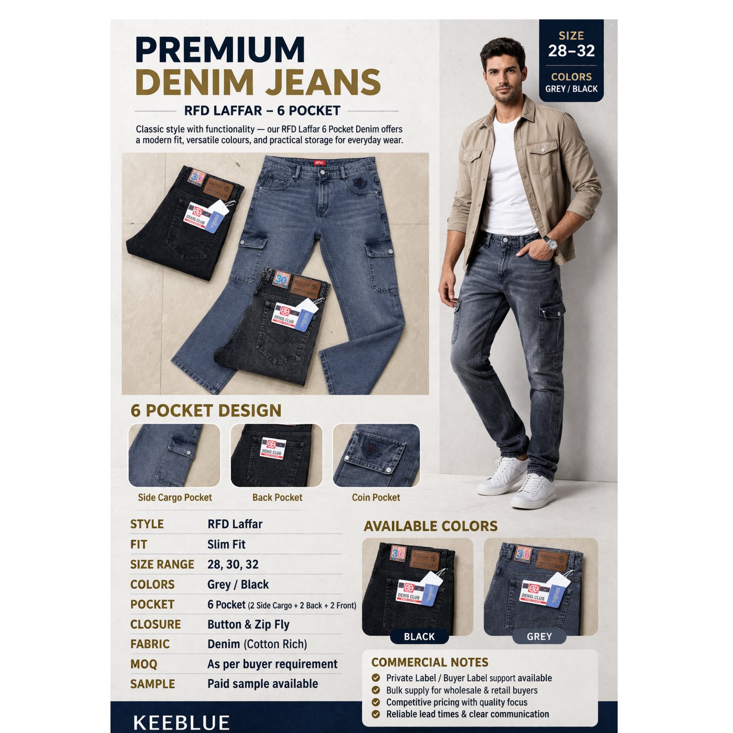 Men’s RFD Laffar 6 Pocket Cargo Denim Jeans 3