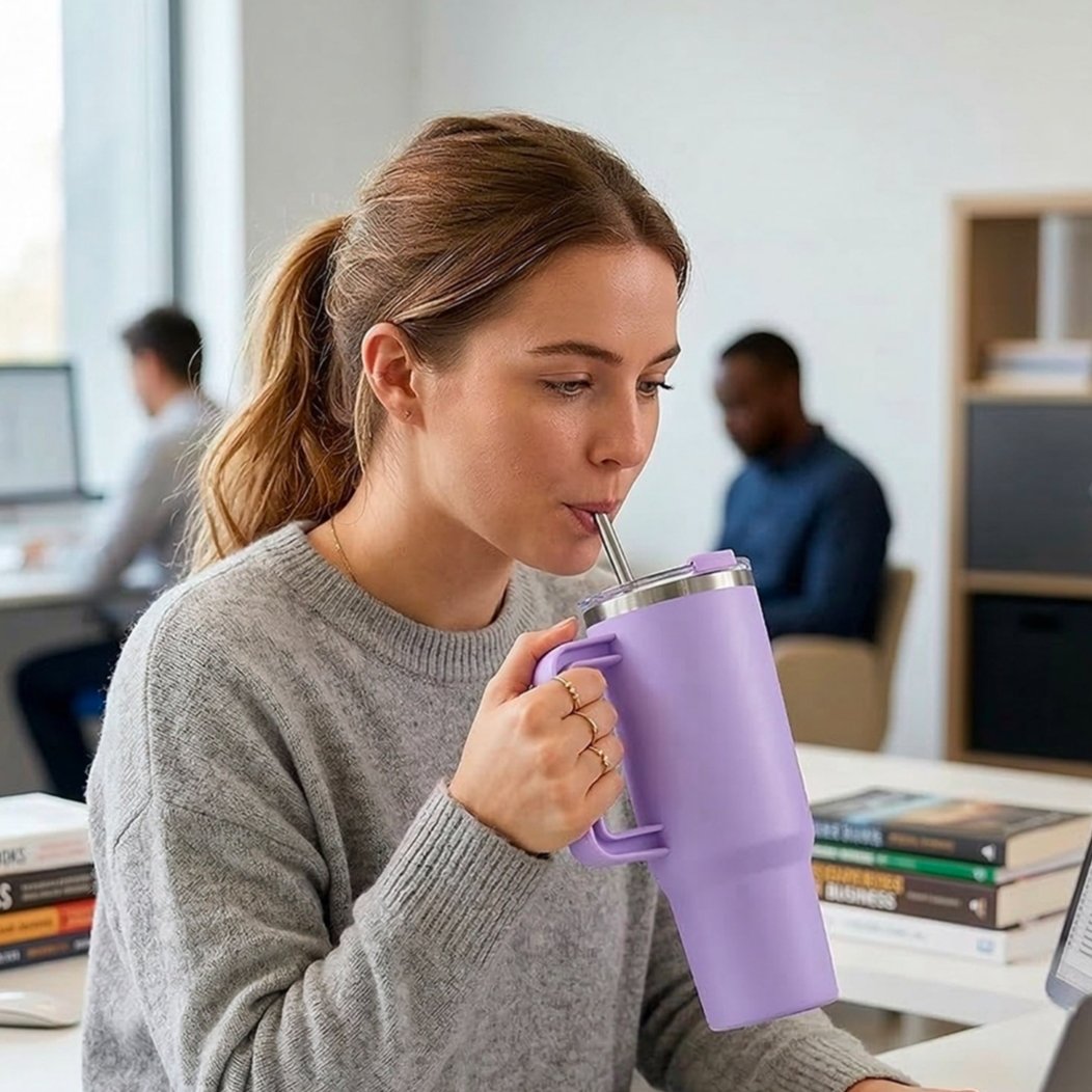 Large Capacity Insulated Tumbler Mug 1 With Handle And Straw 1200 ML Approx 2