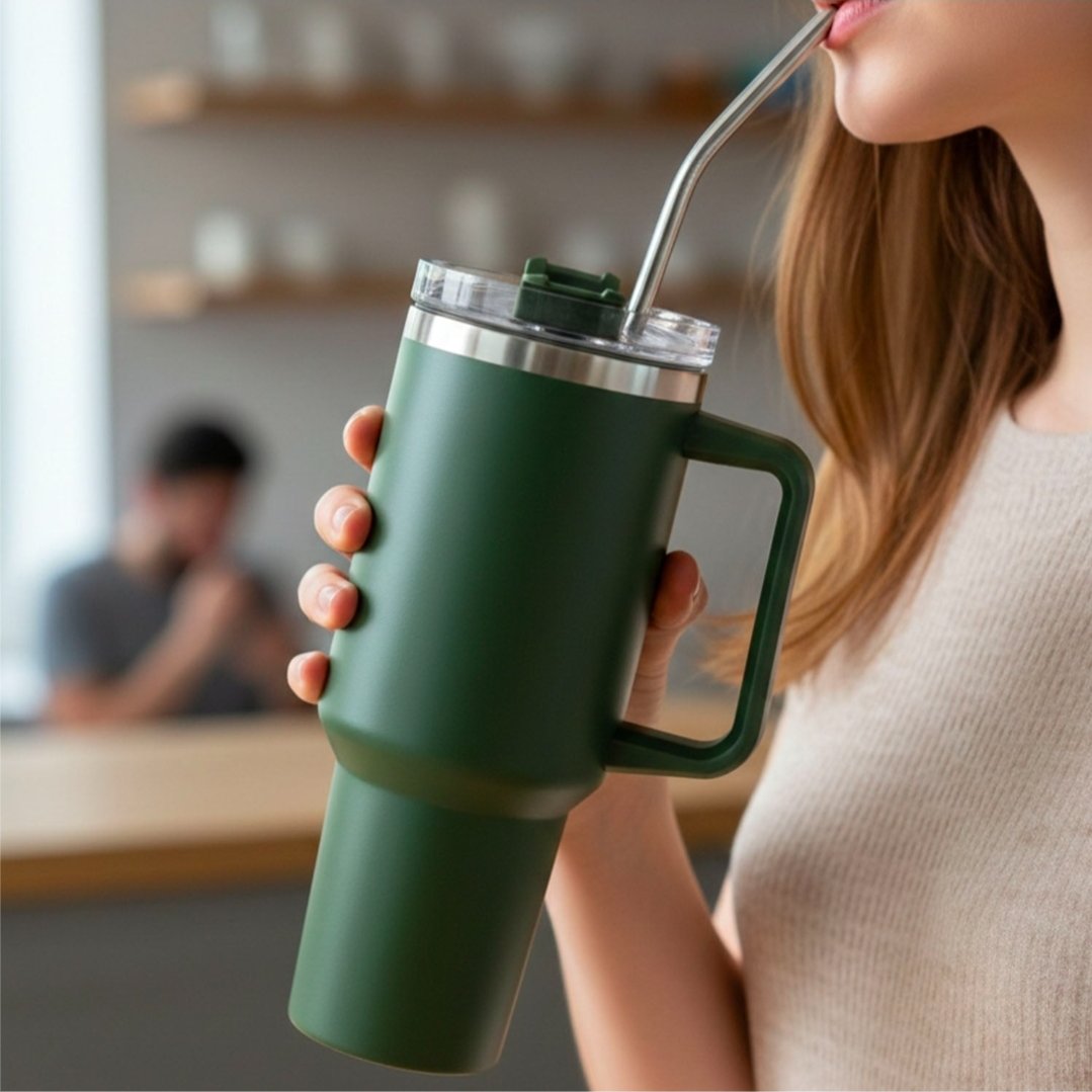 Large Capacity Insulated Tumbler Mug 1 With Handle And Straw 1200 ML Approx 5